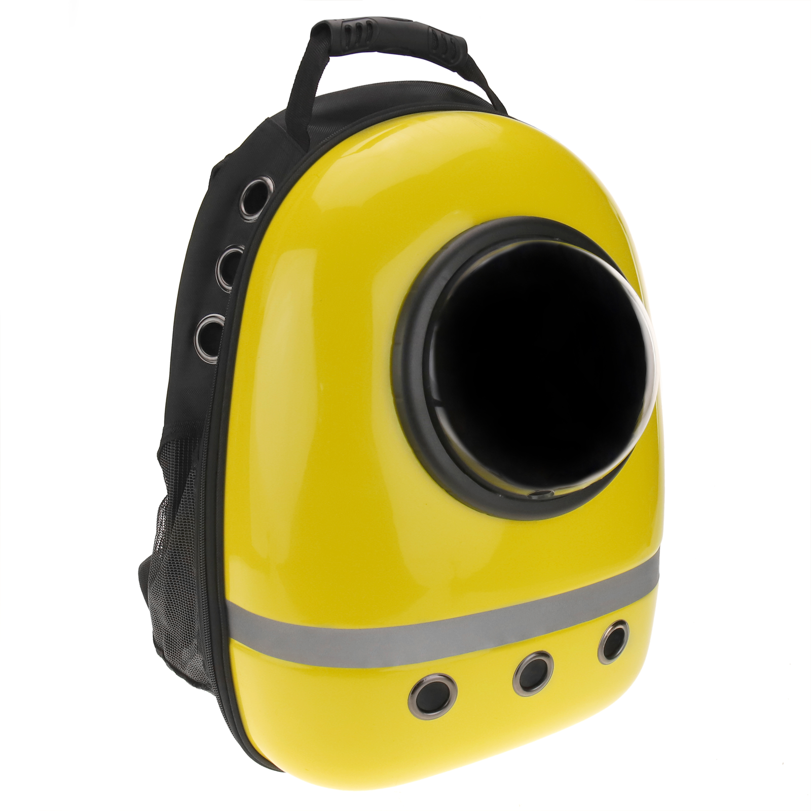 Mochila para transporte de mascotas gato y perro. Transportin de plástico rígido amarillo