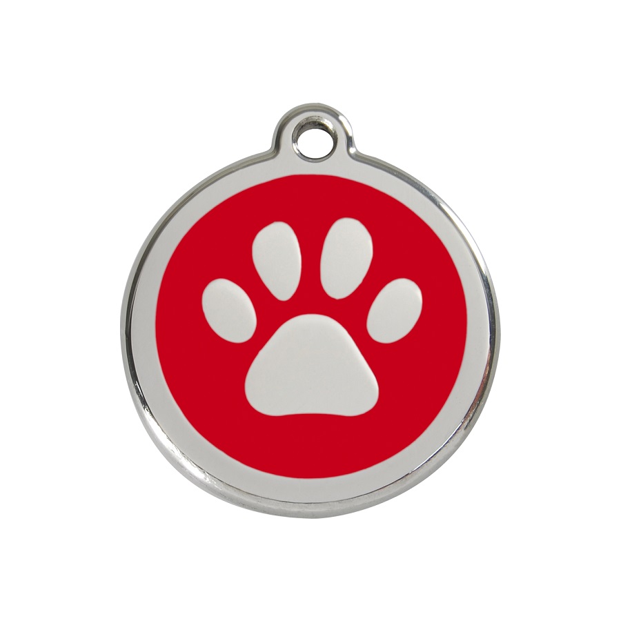 Placa identificativa Acero Inoxidable Esmalte Huella perro Rojo para perros
