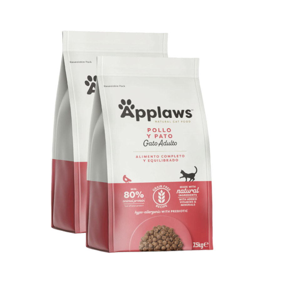 2 x 7.5 kg Applaws Pollo y Pato pienso para gatos ¡Pack ahorro!