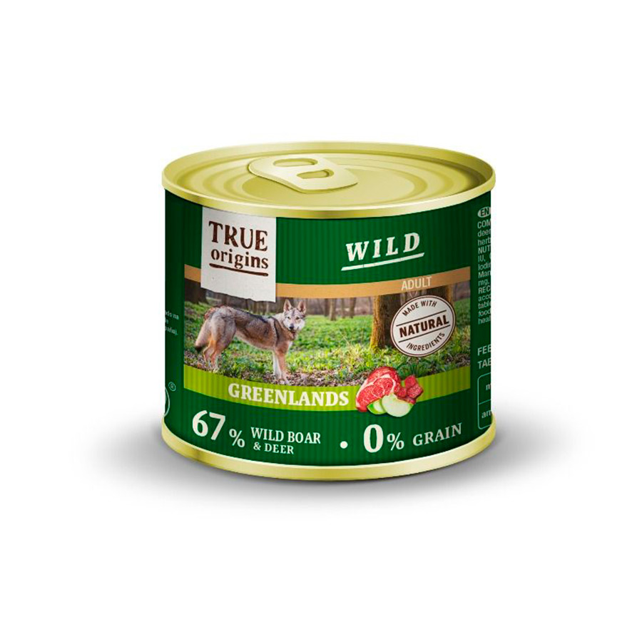 200 g True Origins Wild Adult Greenlands Jabalí y Ciervo en Paté lata para perros