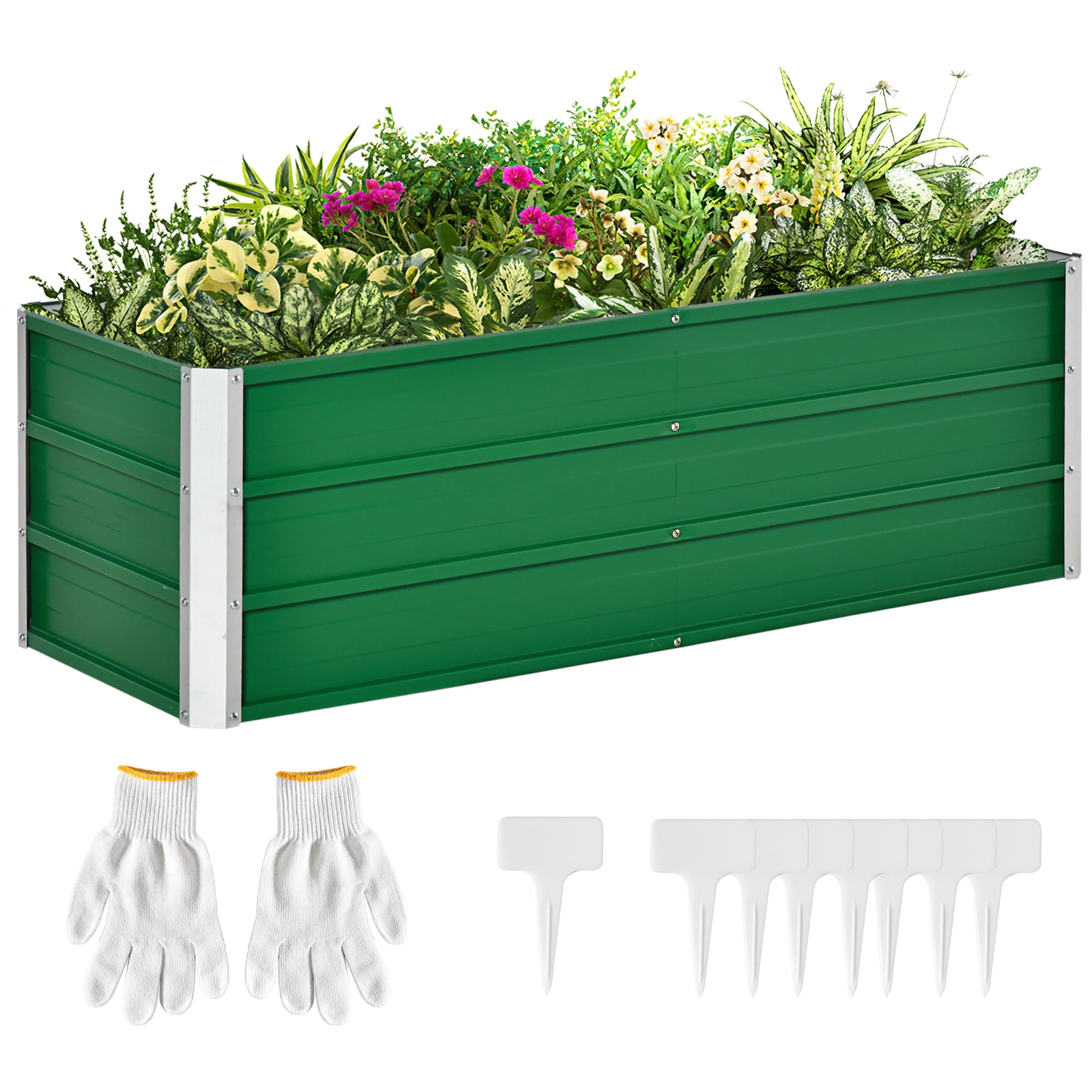 Outsunny Arriate de Jardín de Acero Incluye Guantes Huerto Urbano Jardinera Macetero Rectangular para Cultivos Plantas Flores para Terraza Balcón