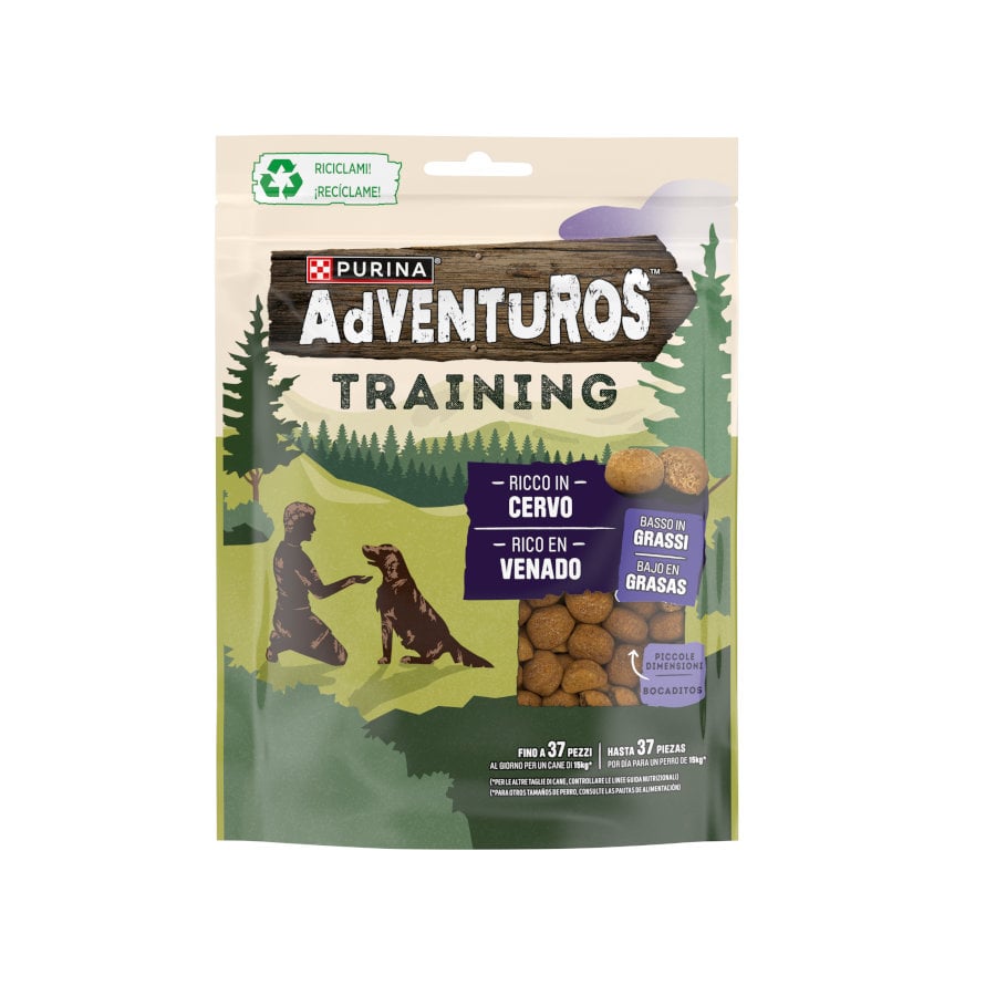 4 bolsitas x 115 g Adventuros Training Bocaditos de Venado para perros ¡Pack ahorro!